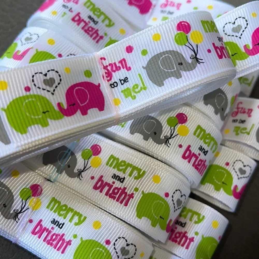 Grosgrain Ribbon 7/8” 5 yards 5/$20 NEW merry & bright elephants fun to be me